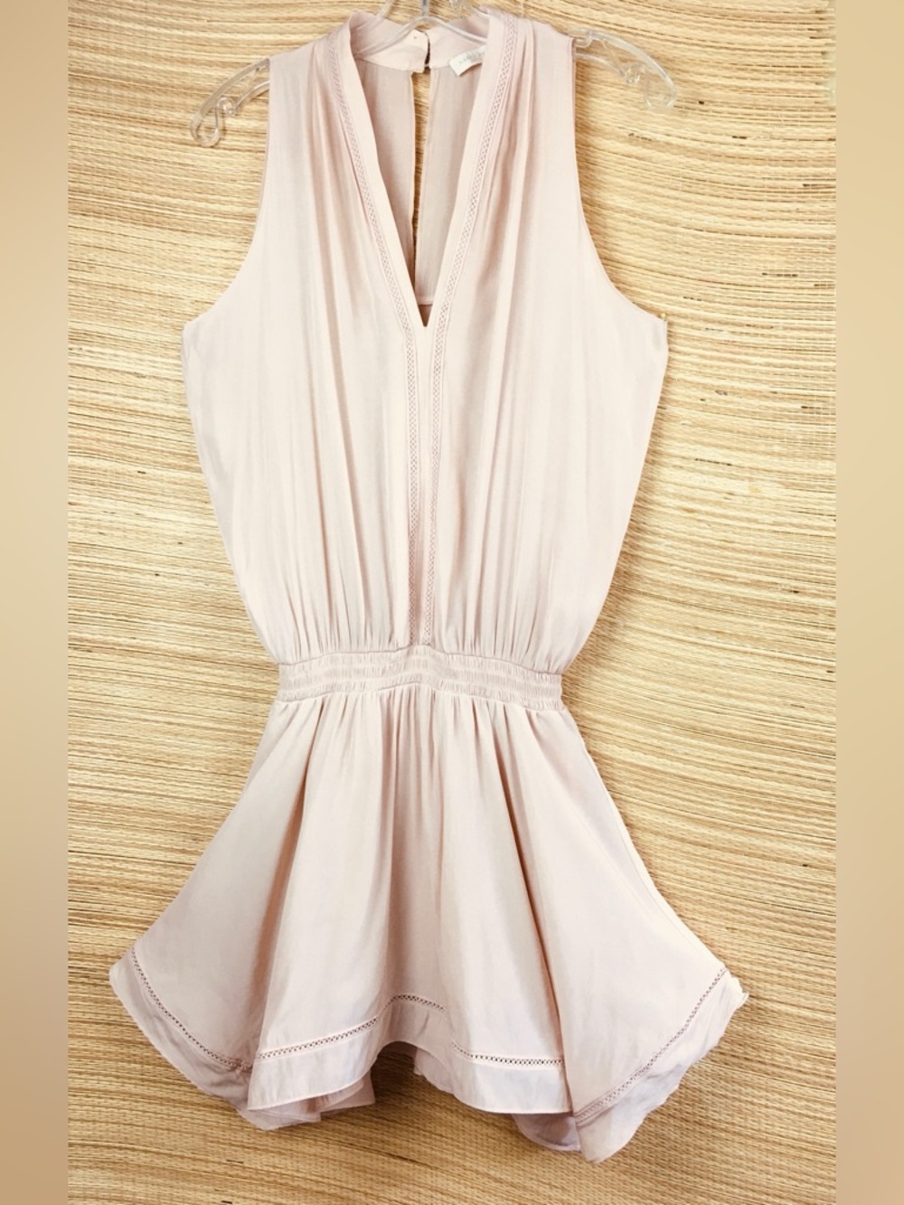 Ramy Brook Pale Pink Silk-Feel Smocked Waist Mini Dress Size M - Picture 3 of 12